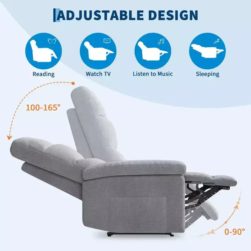 Manual Recliner Chair for Adults, Ergonomic Fabric Single Sofa with Back Support, Side Pocket, Adjustable Reclining Chair for Living Room, Bedroom
