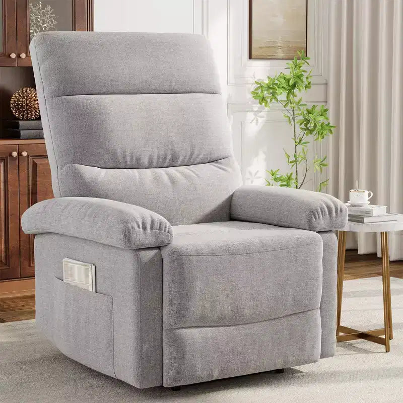 Manual Recliner Chair for Adults, Ergonomic Fabric Single Sofa with Back Support, Side Pocket, Adjustable Reclining Chair for Living Room, Bedroom