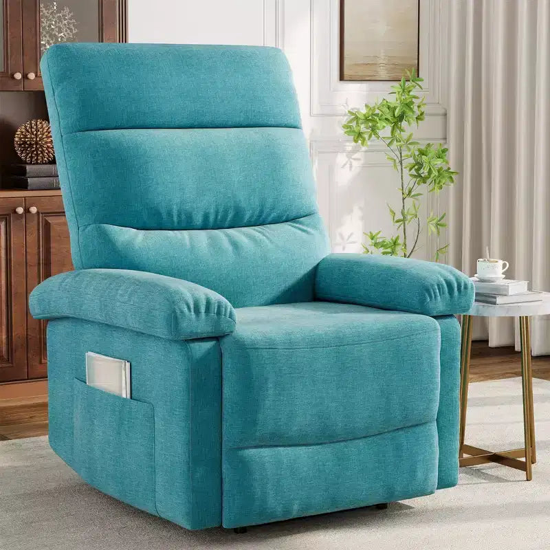 Manual Recliner Chair for Adults, Ergonomic Fabric Single Sofa with Back Support, Side Pocket, Adjustable Reclining Chair for Living Room, Bedroom