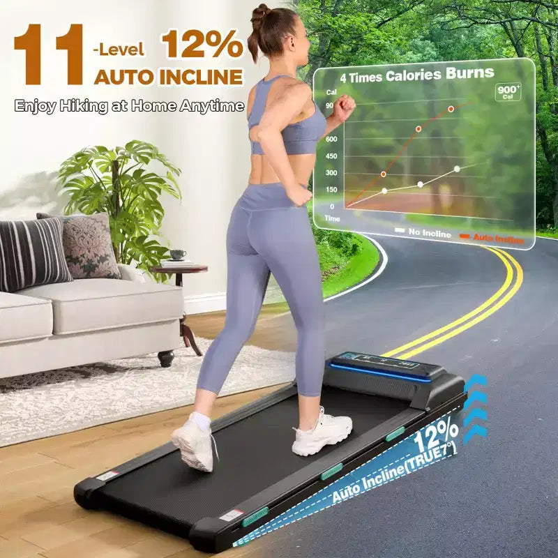NAYSAYE Tapis Roulant Walking Pad con Inclinazione Regolabile, Capacità 204 kg, Tapis Roulant Compatto Portatile Sottoscrivania per Ufficio Domestico, Nero, 52*22.5*7.87