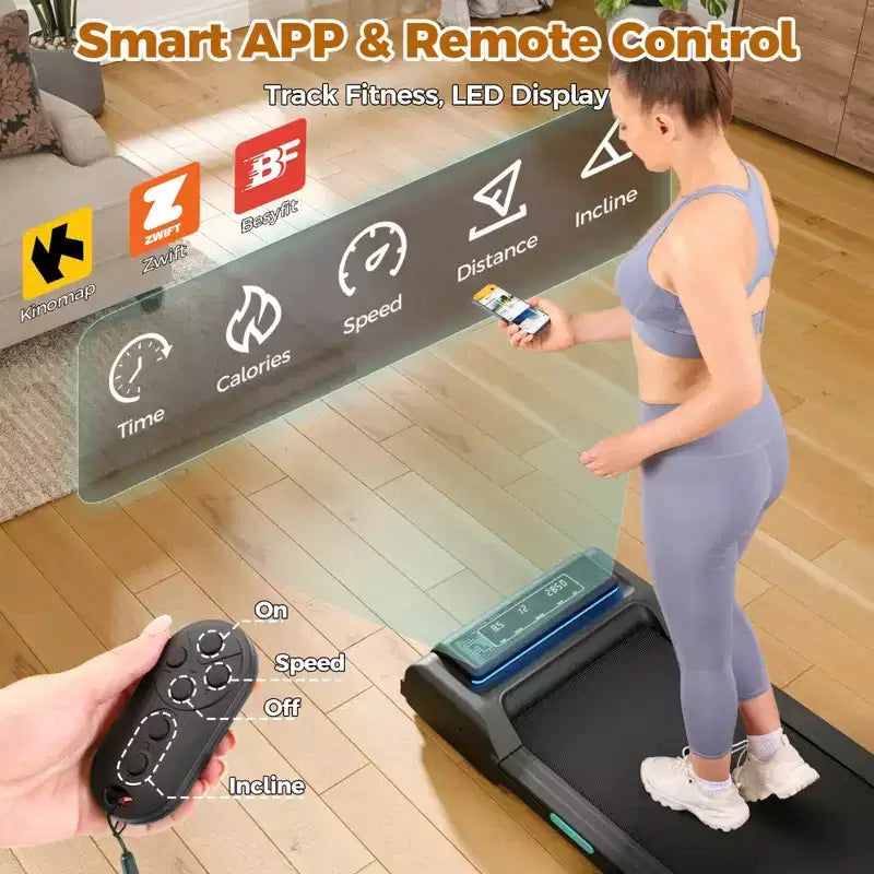 NAYSAYE Tapis Roulant Walking Pad con Inclinazione Regolabile, Capacità 204 kg, Tapis Roulant Compatto Portatile Sottoscrivania per Ufficio Domestico, Nero, 52*22.5*7.87