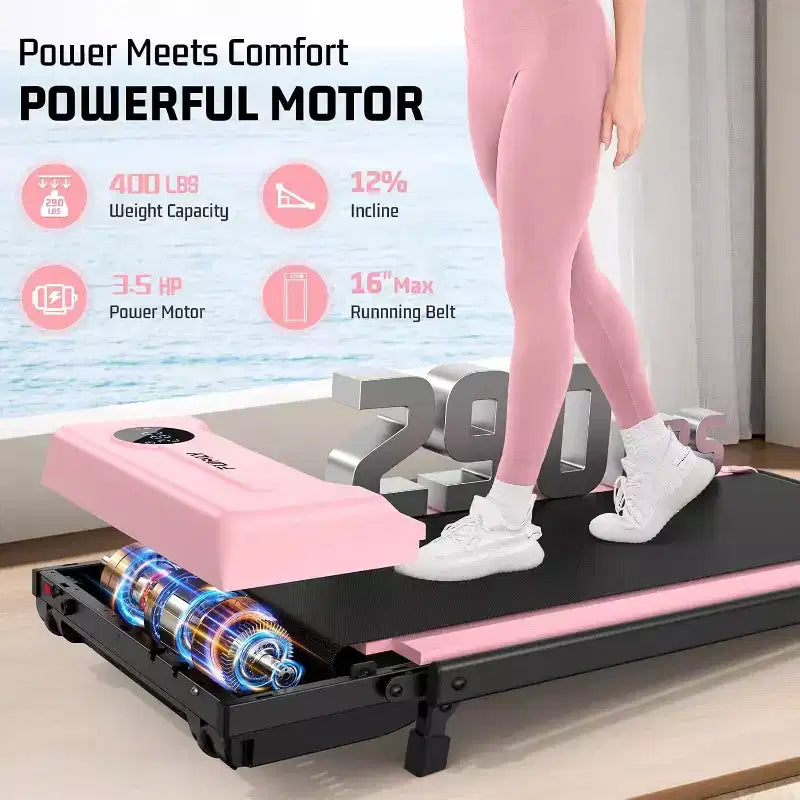 Tapis roulant KRISRATE 3.5HP con manubrio e ammortizzazione, tapis roulant pieghevole per la casa, tapis roulant compatto da scrivania