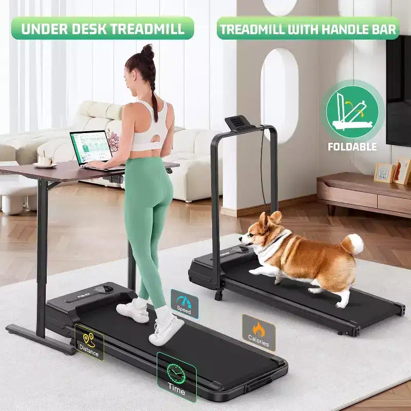 Tapis roulant KRISRATE 3.5HP con manubrio e ammortizzazione, tapis roulant pieghevole per la casa, tapis roulant compatto da scrivania