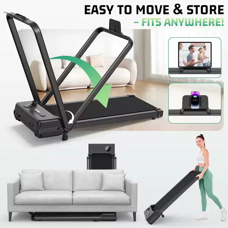 Tapis roulant KRISRATE 3.5HP con manubrio e ammortizzazione, tapis roulant pieghevole per la casa, tapis roulant compatto da scrivania