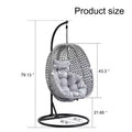 Swinging Chair Hammock Egg Chair Patio Wicker Swing Egg Hanging Chair With Stand, 350lbs Maximum Weight Capacity, Ash