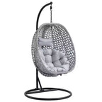 Swinging Chair Hammock Egg Chair Patio Wicker Swing Egg Hanging Chair With Stand, 350lbs Maximum Weight Capacity, Ash