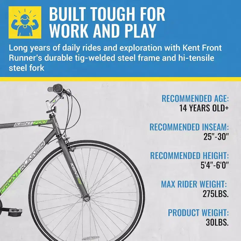 Kent International Front Runner Hybrid Bike - 700c - Bici da città con trasmissione a 7 velocità, ruote leggere in lega e reggisella regolabile in altezza