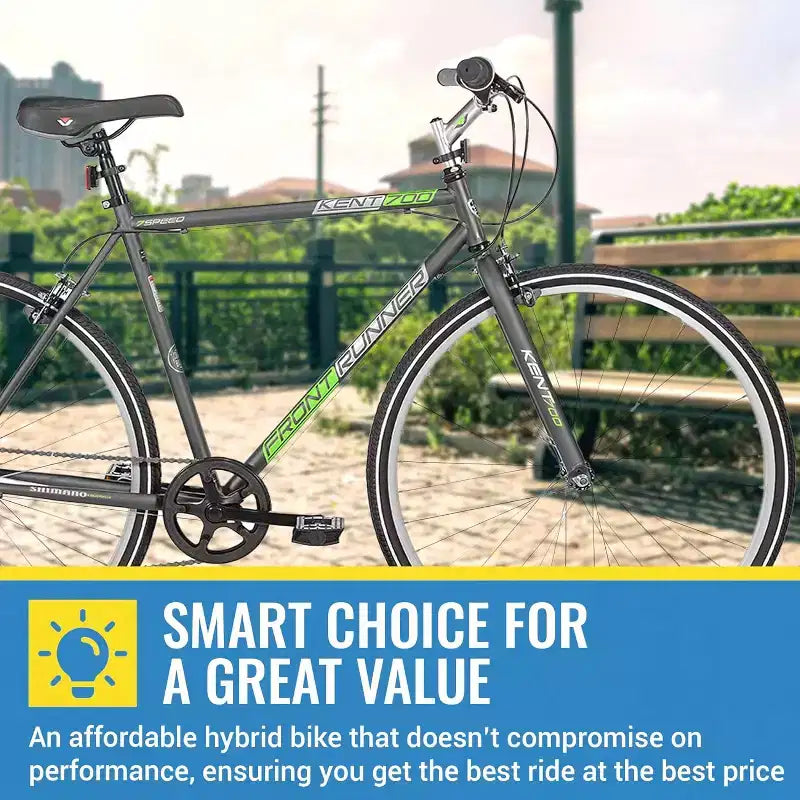 Kent International Front Runner Hybrid Bike - 700c - Bici da città con trasmissione a 7 velocità, ruote leggere in lega e reggisella regolabile in altezza