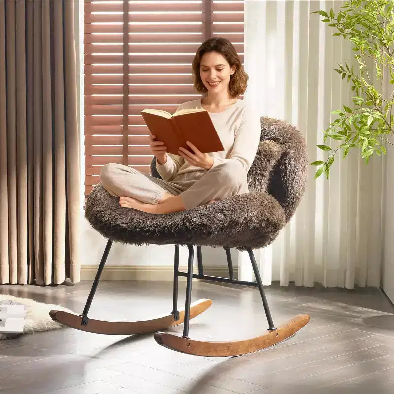 VINGLI 25.6 Curved Cute Cross-Legged Glider Chair with Lumbar Pillow and Solid Wood Base