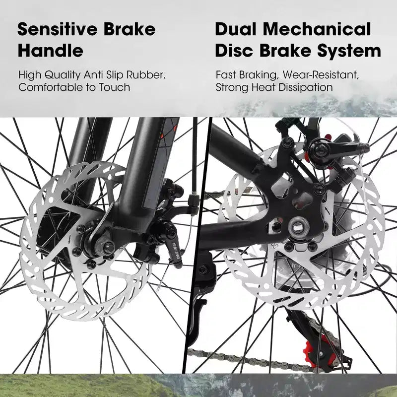 Mountain Bike 24 Inch Wheels, 21-Speed Mens Womens Trail Commuter City Mountain Bike High Carbon Steel Frame Disc Brakes