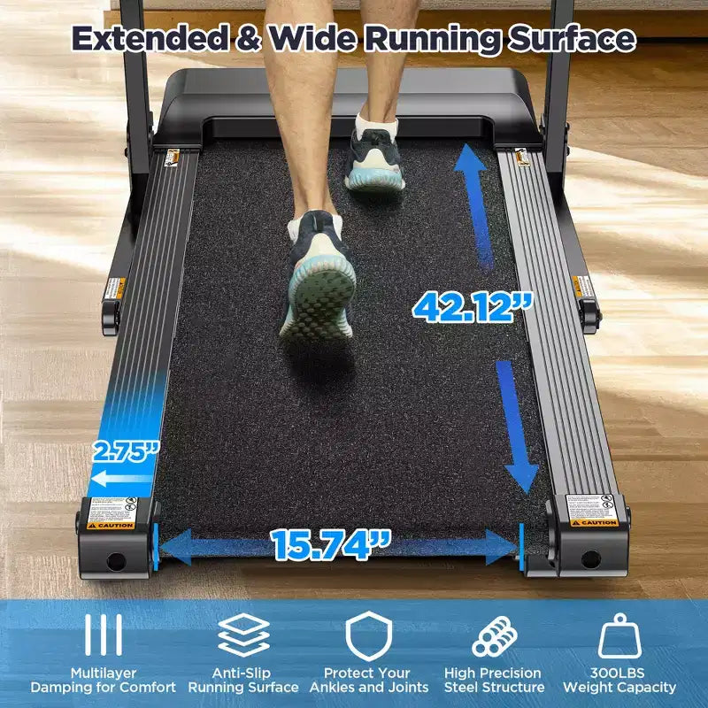3.75HP Folding Treadmill with 300lbs Capacity, 71 Programs Treadmill for Home with Incline, Intelligent APP control, Bluetooth & HiFi Stereo Speakers