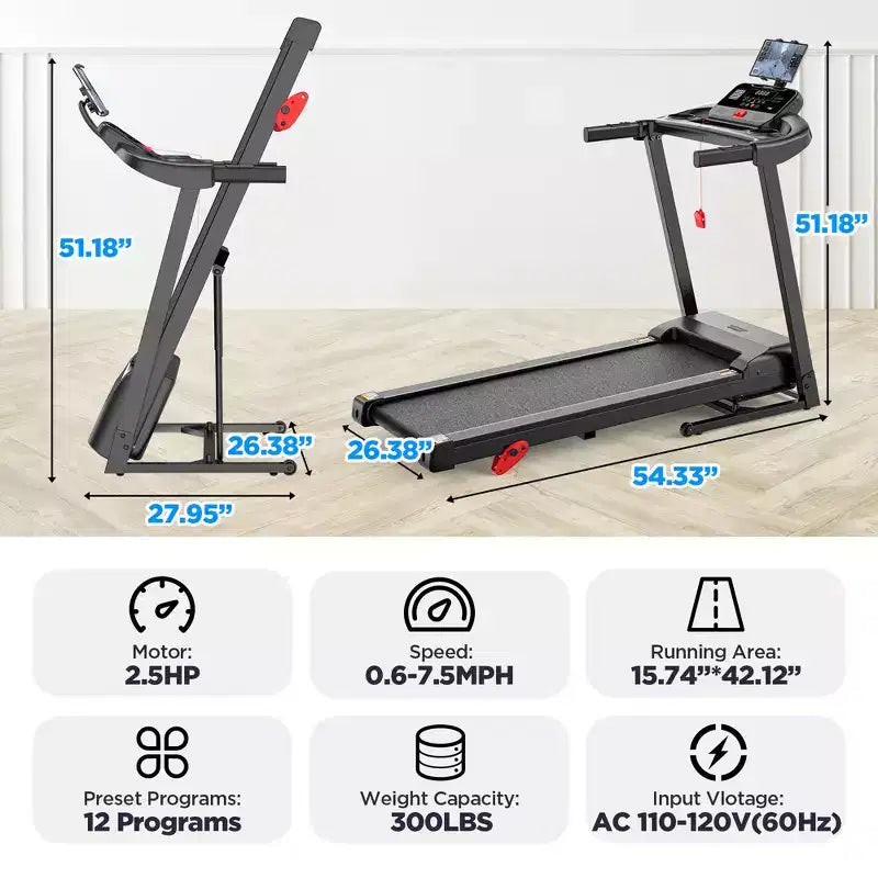 Tapis roulant pieghevole da 2,75HP con capacità di 136 kg, 3 livelli di inclinazione, 71 programmi, connessione APP intelligente, tapis roulant portatile da 12 km/h per jogging e camminata a casa