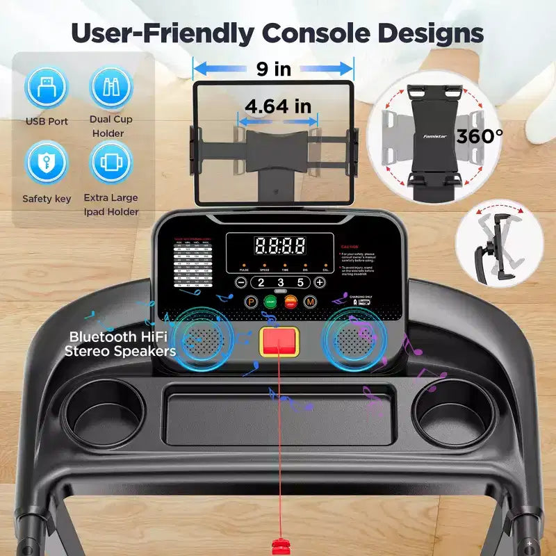 Smart Folding Treadmill with Incline  7.5 MPH, 2.5HP Quiet Motor, 300 lbs Capacity, App & Bluetooth Control for Home Fitness