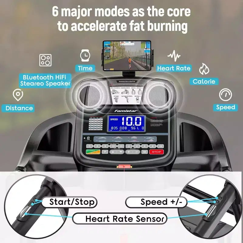 Tapis Roulant Pieghevole con Inclinazione Automatica, Motore da 4,8 HP, Inclinazione del 20%, Cardiofrequenzimetro, Altoparlanti Bluetooth, Portata 136 kg