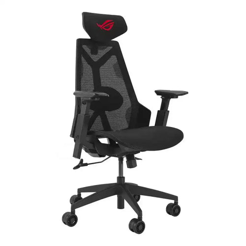 ASUS ROG Destrier Core Ergo Gaming Chair, estetica futuristica da cyborg, regolazioni versatili della seduta, modalità bracciolo per il mobile gaming, pannello acustico