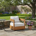 Christopher Knight Home Hira Modern Outdoor Acacia Wood Swivel Club Chair with Thick Cushions and Curved Backrest