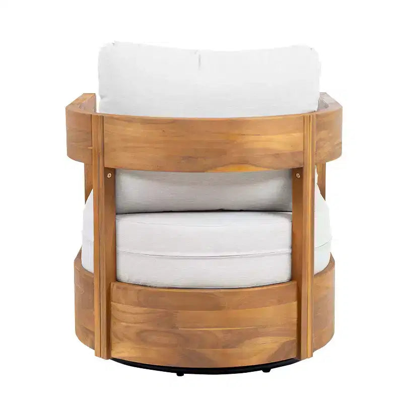 Christopher Knight Home Hira Modern Outdoor Acacia Wood Swivel Club Chair with Thick Cushions and Curved Backrest