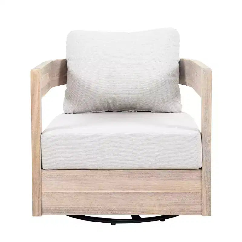 Christopher Knight Home Hira Modern Outdoor Acacia Wood Swivel Club Chair with Thick Cushions and Curved Backrest
