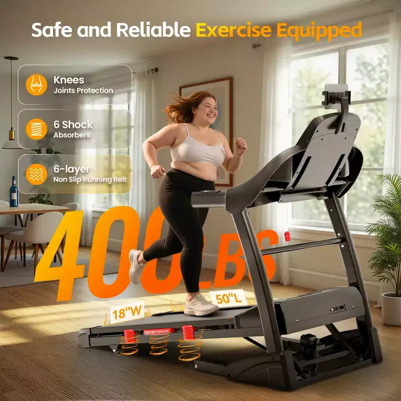 Tapis Roulant per Casa con Capacità di 400 libbre e Inclinazione del 20%, Tapis Roulant Pieghevole da 5.0 HP per Esercizio, 0.6-12 MPH, Controllo tramite APP, Assorbimento degli Urti, Supporto per le Ginocchia