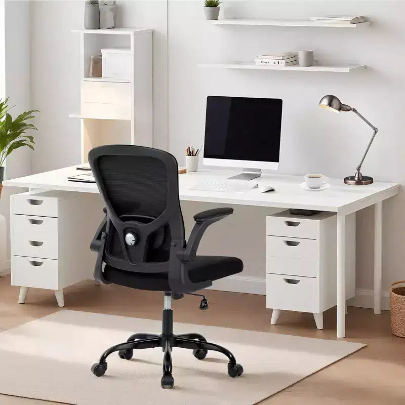 Garvee Office Chair with Adjustable Lumbar and Headrest,Flip-Up Armrests,Black Ergonomic High Back Swivel Chair for Home Office,Gaming Black