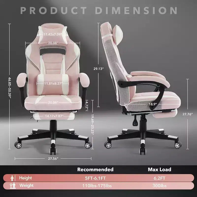 Ergonomic Gaming Chair, High-Back PU Computer Chair, Retractable Footrest, Height Adjustable, Adjustable Lumbar & Headrest, Swivel Office Chair