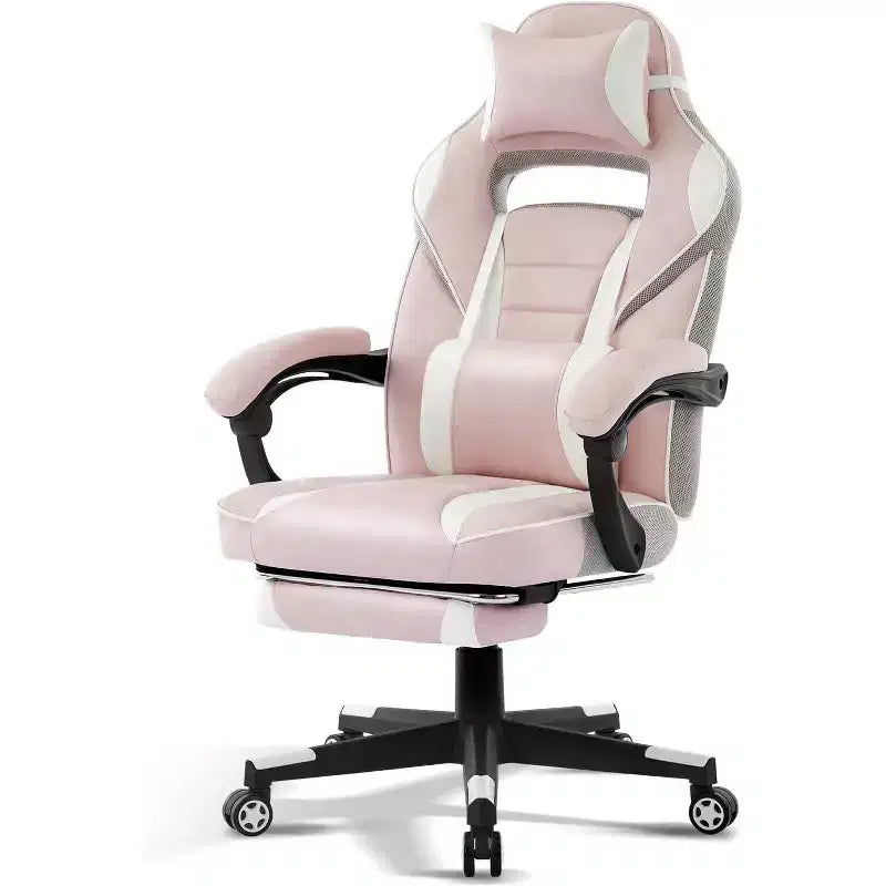 Ergonomic Gaming Chair, High-Back PU Computer Chair, Retractable Footrest, Height Adjustable, Adjustable Lumbar & Headrest, Swivel Office Chair