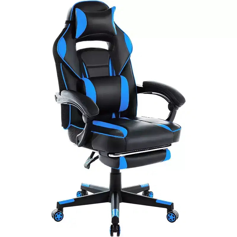 Sedia da Gaming Ergonomica, Sedia da Ufficio in PU con Schienale Alto, Poggiapiedi Retrattile, Regolabile in Altezza, Supporto Lombare e Poggiatesta Regolabili, Sedia Girevole da Ufficio