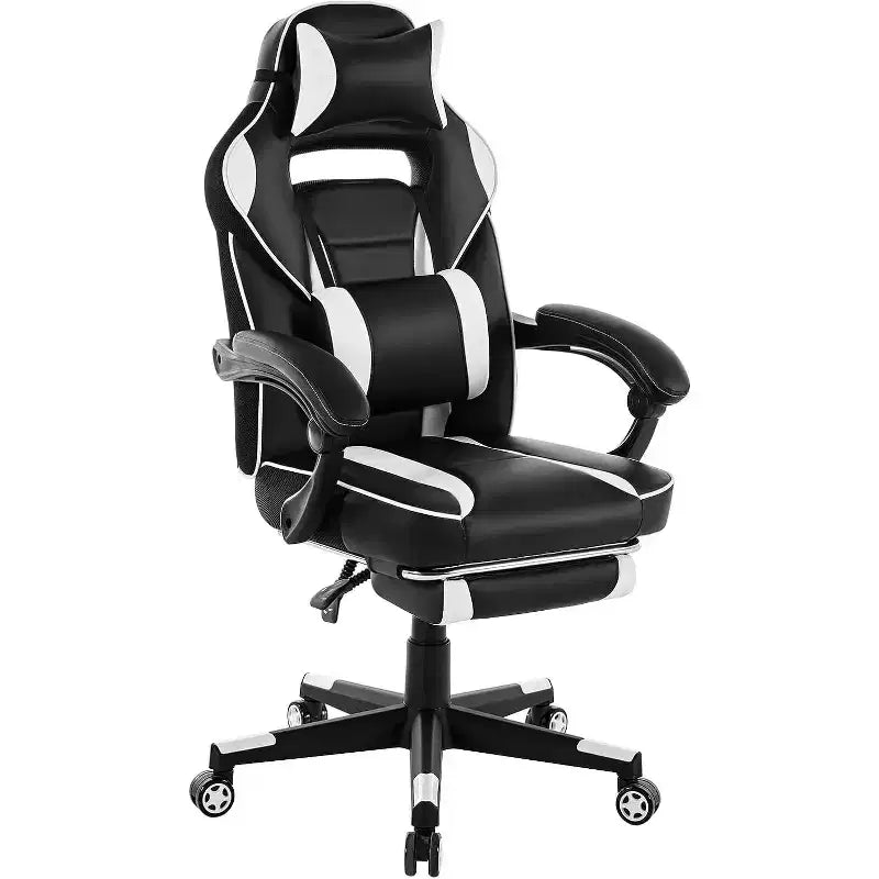Sedia da Gaming Ergonomica, Sedia da Ufficio in PU con Schienale Alto, Poggiapiedi Retrattile, Regolabile in Altezza, Supporto Lombare e Poggiatesta Regolabili, Sedia Girevole da Ufficio