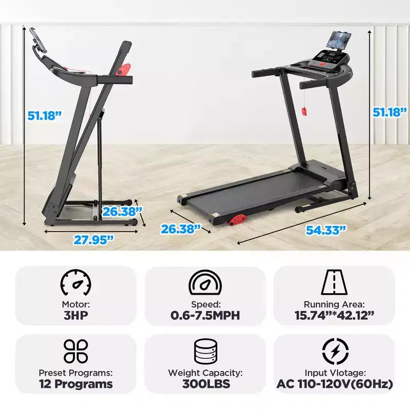 Tapis roulant pieghevole da 3HP con inclinazione per la casa, tapis roulant portatile con capacità di 136 kg, lezioni di allenamento gratuite con APP, 71 programmi, 12 km/h per jogging e camminata