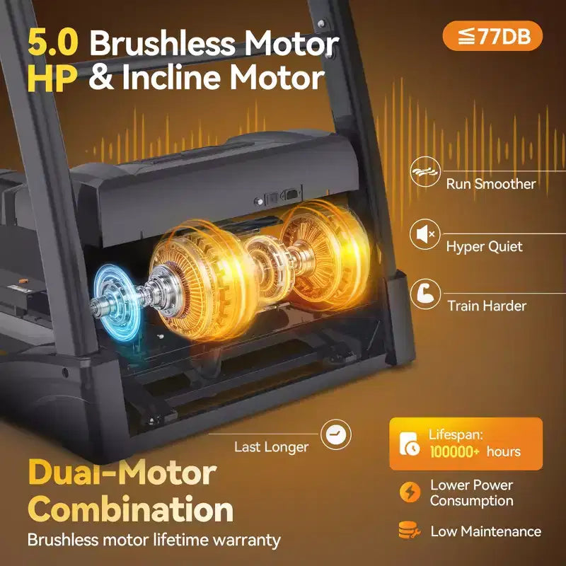 Tapis roulant con inclinazione automatica per casa, tapis roulant pieghevole con inclinazione del 20%, motore brushless da 5.0HP, 0.6-12mph, ammortizzazione
