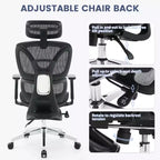 Ergonomic High Back Mesh Reclining Office Chair with Footrest, Dynamic Lumbar Support - Swivel Task Chair for Home & Gaming, Black