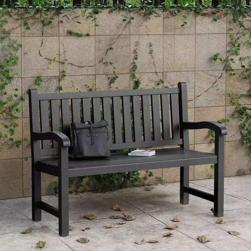 Okak UV-Resistant Outdoor Accent Chair with Slat Design, Lawn Chairs with Wide Seats, Patio Accent Chair for Backyard, Garden, Porch, Black