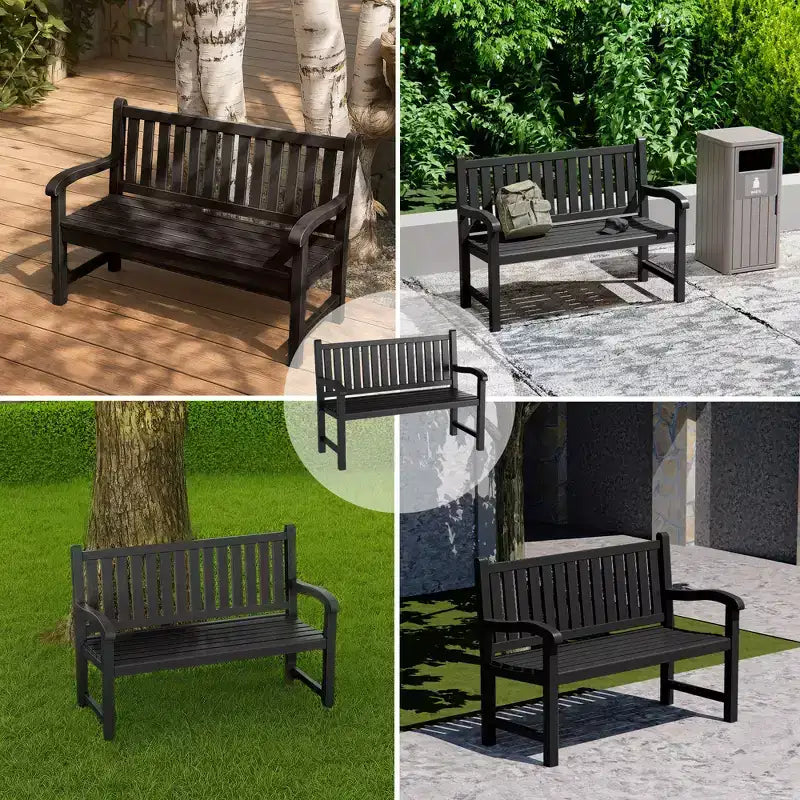 Okak UV-Resistant Outdoor Accent Chair with Slat Design, Lawn Chairs with Wide Seats, Patio Accent Chair for Backyard, Garden, Porch, Black