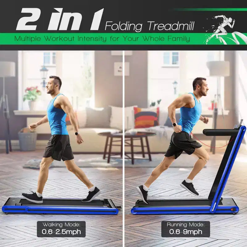 Gymax Folding Treadmill 2-in-1 Under Desk Treadmill with 2.25HP Motor Electric Walking Running Machine & Remote Control Suitable Black/Blue/Red