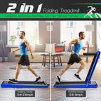 Gymax Folding Treadmill 2-in-1 Under Desk Treadmill with 2.25HP Motor Electric Walking Running Machine & Remote Control Suitable Black/Blue/Red