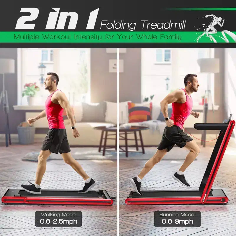 Gymax Folding Treadmill 2-in-1 Under Desk Treadmill with 2.25HP Motor Electric Walking Running Machine & Remote Control Suitable Black/Blue/Red