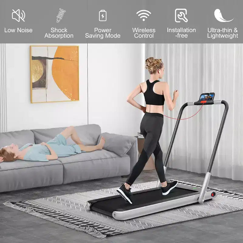 Gymax Tapis Roulant Elettrico Sotto Scrivania 2-in-1 con Motore Potente, Ruote Flessibili per il Trasporto, Supporto per Cellulare Argento/Nero/Bianco
