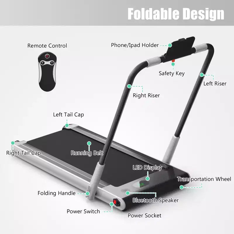 Gymax Tapis Roulant Elettrico Sotto Scrivania 2-in-1 con Motore Potente, Ruote Flessibili per il Trasporto, Supporto per Cellulare Argento/Nero/Bianco