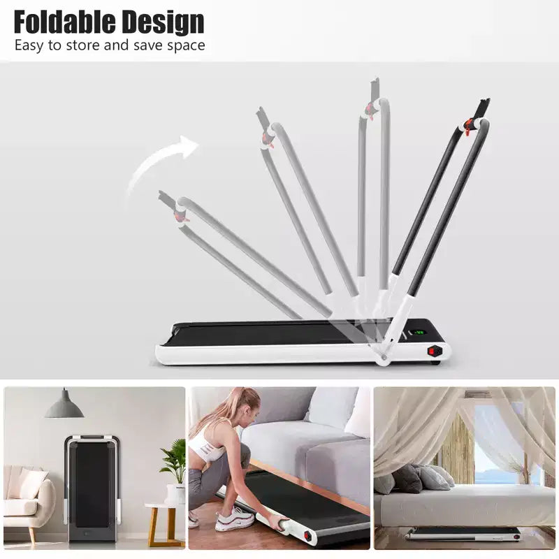 Gymax Tapis Roulant Elettrico Sotto Scrivania 2-in-1 con Motore Potente, Ruote Flessibili per il Trasporto, Supporto per Cellulare Argento/Nero/Bianco