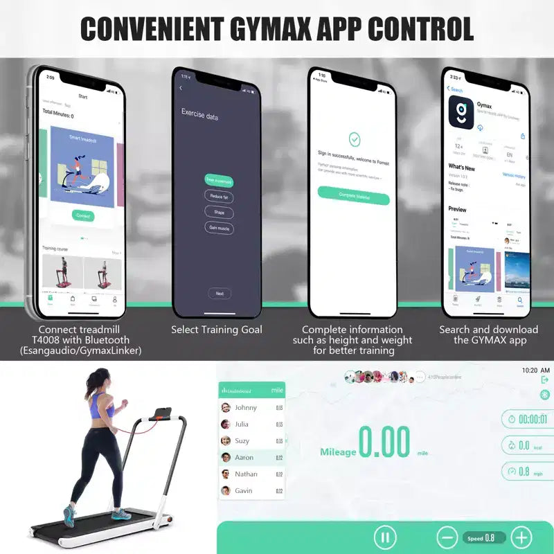 Gymax Tapis Roulant Elettrico Sotto Scrivania 2-in-1 con Motore Potente, Ruote Flessibili per il Trasporto, Supporto per Cellulare Argento/Nero/Bianco