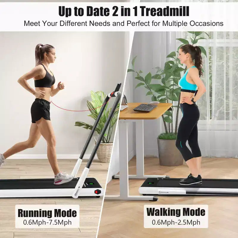 Gymax Tapis Roulant Elettrico Sotto Scrivania 2-in-1 con Motore Potente, Ruote Flessibili per il Trasporto, Supporto per Cellulare Argento/Nero/Bianco