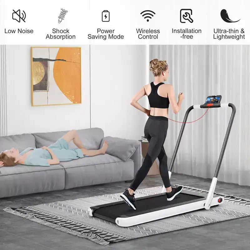 Gymax Tapis Roulant Elettrico Sotto Scrivania 2-in-1 con Motore Potente, Ruote Flessibili per il Trasporto, Supporto per Cellulare Argento/Nero/Bianco