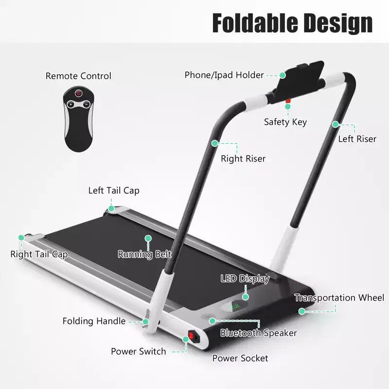 Gymax Tapis Roulant Elettrico Sotto Scrivania 2-in-1 con Motore Potente, Ruote Flessibili per il Trasporto, Supporto per Cellulare Argento/Nero/Bianco
