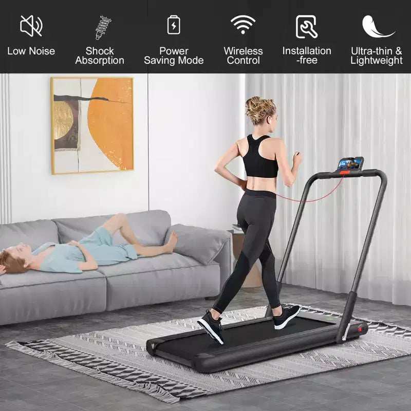 Gymax Tapis Roulant Elettrico Sotto Scrivania 2-in-1 con Motore Potente, Ruote Flessibili per il Trasporto, Supporto per Cellulare Argento/Nero/Bianco