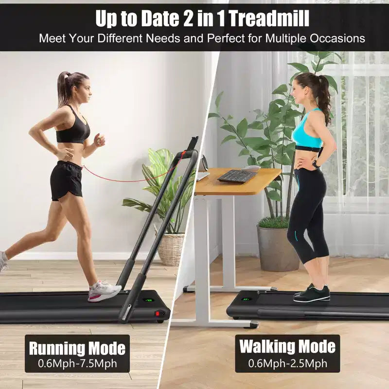 Gymax Tapis Roulant Elettrico Sotto Scrivania 2-in-1 con Motore Potente, Ruote Flessibili per il Trasporto, Supporto per Cellulare Argento/Nero/Bianco