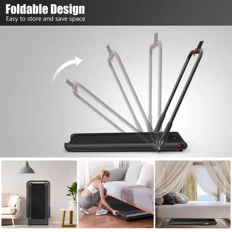 Gymax Tapis Roulant Elettrico Sotto Scrivania 2-in-1 con Motore Potente, Ruote Flessibili per il Trasporto, Supporto per Cellulare Argento/Nero/Bianco