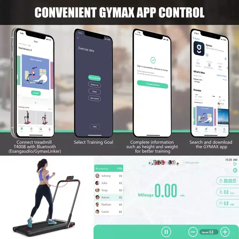 Gymax Tapis Roulant Elettrico Sotto Scrivania 2-in-1 con Motore Potente, Ruote Flessibili per il Trasporto, Supporto per Cellulare Argento/Nero/Bianco