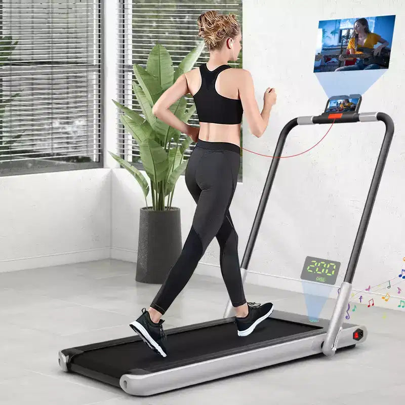 Gymax Tapis Roulant Elettrico Sotto Scrivania 2-in-1 con Motore Potente, Ruote Flessibili per il Trasporto, Supporto per Cellulare Argento/Nero/Bianco