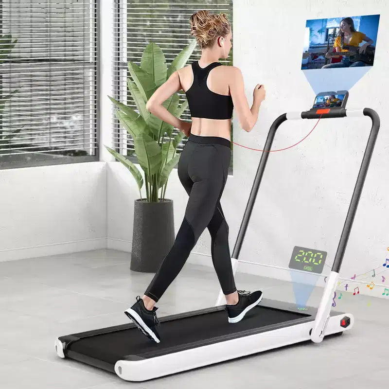Gymax Tapis Roulant Elettrico Sotto Scrivania 2-in-1 con Motore Potente, Ruote Flessibili per il Trasporto, Supporto per Cellulare Argento/Nero/Bianco