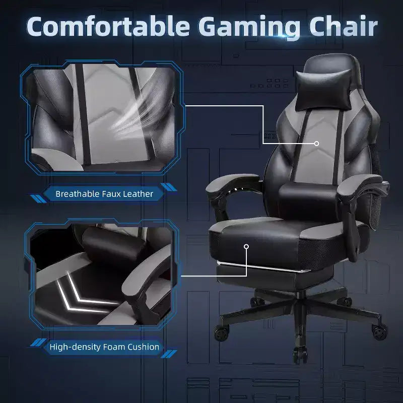 Celebalcony Sedie da gaming per adulti con poggiapiedi, schienale alto, con supporto lombare massaggiante, sedie da computer girevoli a 360° e regolabili in altezza